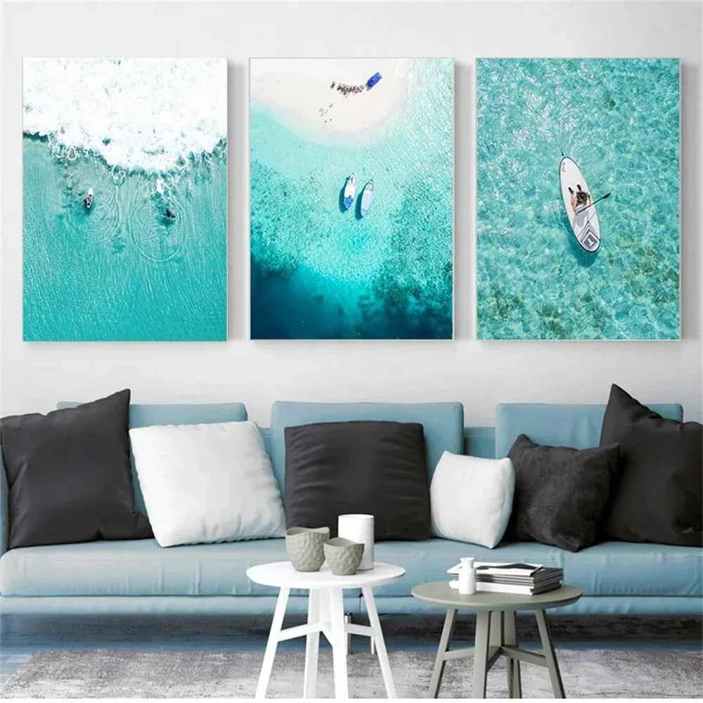 Beach Blue Ocean Wave Sea Water Surf Posters And Prints Coastal Seascape Canvas Painting Wall Art Picture Living Room Home Decor