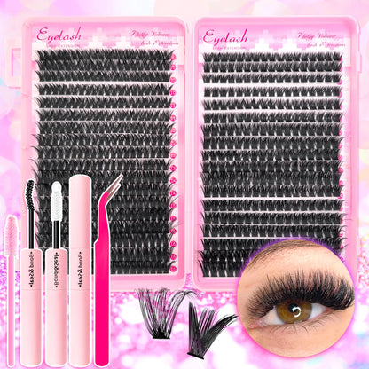 720/200pcs eyelash Extension Kit Fluffy Eyelash Extension kit with Lash Bond and Seal Lash Tweezers Thick Lash Clusters Wispy - ShoreCo.Shop