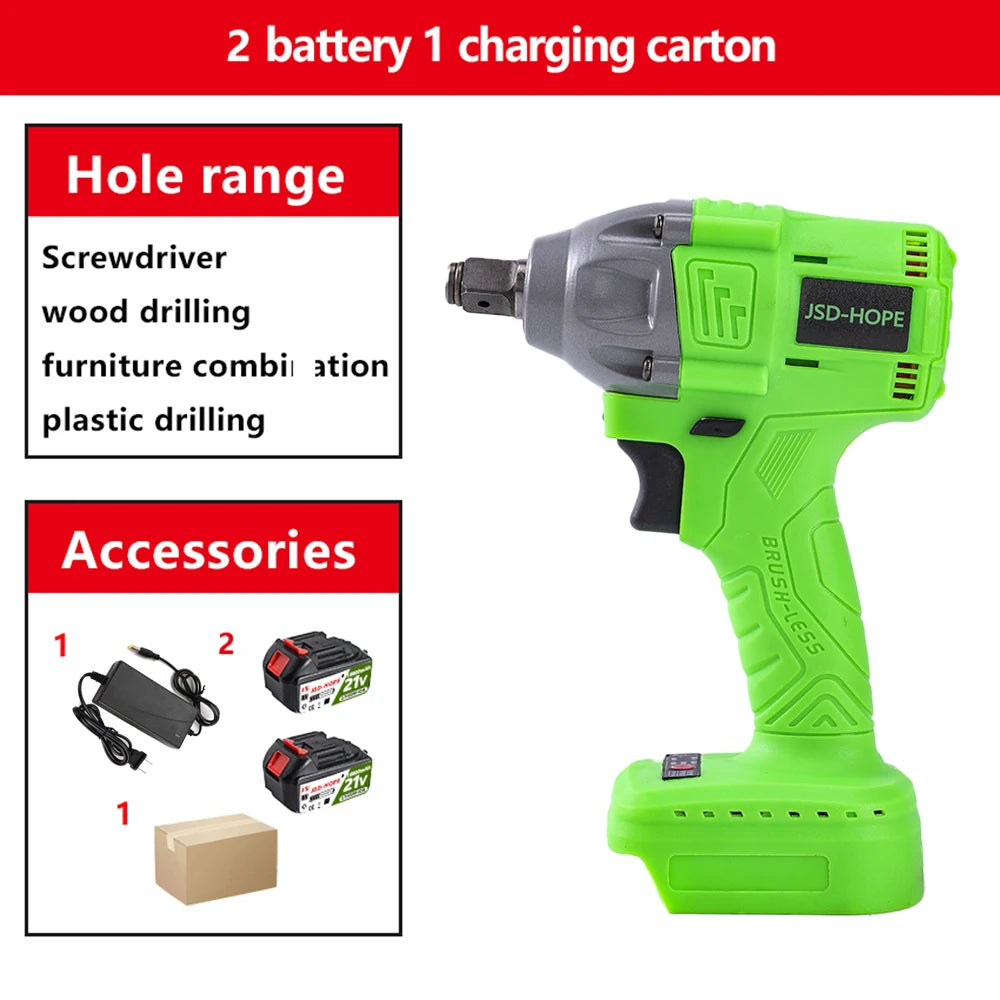 Brushless electric wrench High torque lithium charging wrench impact auto repair frame worker sleeve wind cannon - ShoreCo.Shop