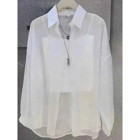 New Women's Shirt | Lightweight Breathable, Solid Color, Straight Button Placket, Lapel, Long-Sleeve, Outerwear & Sun-Protective