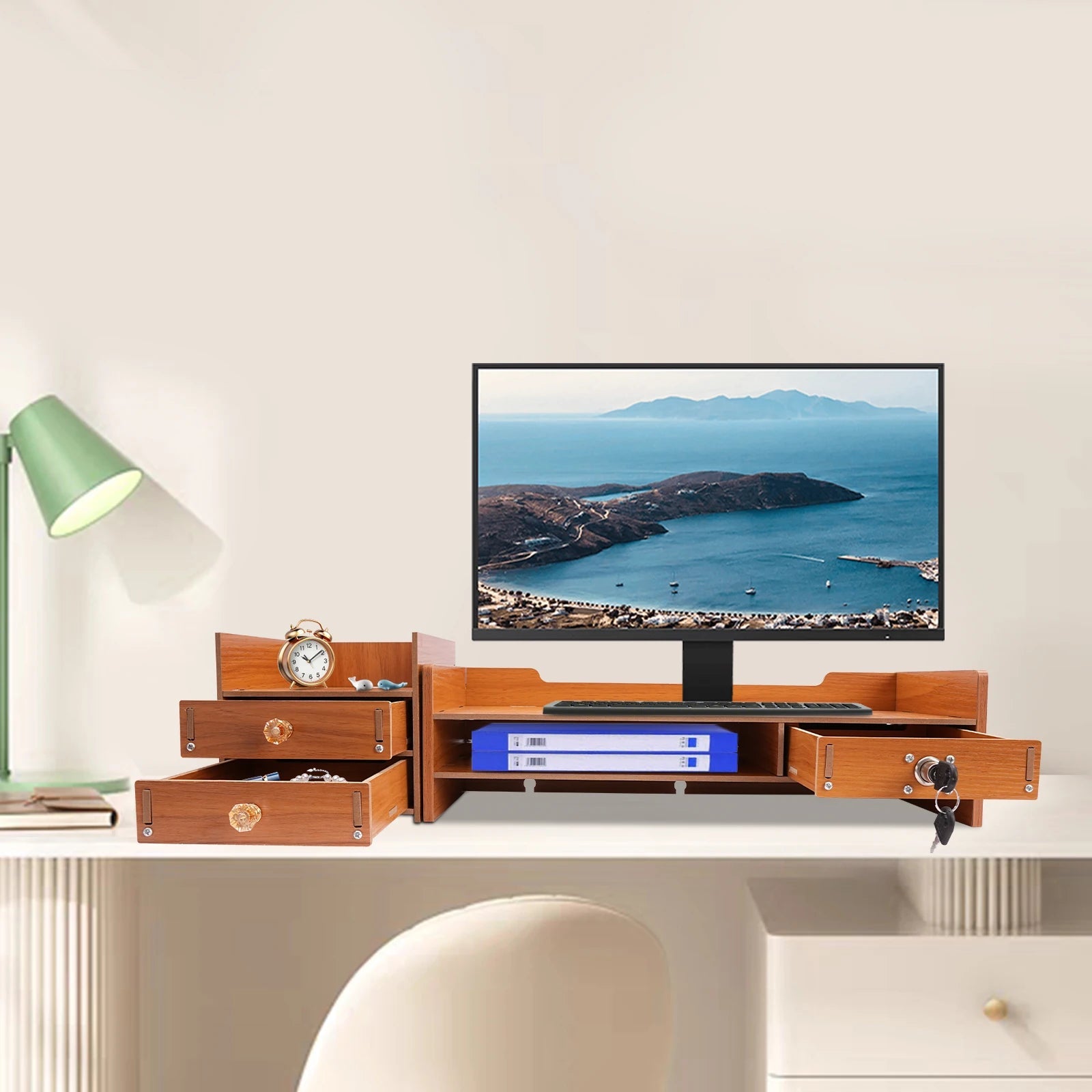 Wooden Desk Organizer W/ Drawer File Storage Desk Monitor Riser Computer Stand    Home Decor Supply | Online Retail | ShoreShopper.com