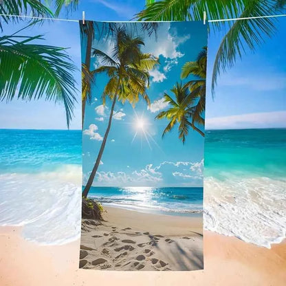 Beach Paradise: Large, Stylish Towel with Tropical Palm Scene Suitable for towels, bath towels, beach towels