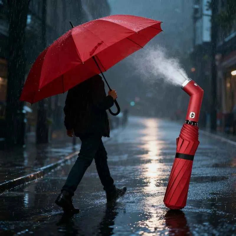 Travel Umbrella with Built-In LED Flashlight Rotating Handle Windproof 10-Rib UV Protection Automatic Open Design