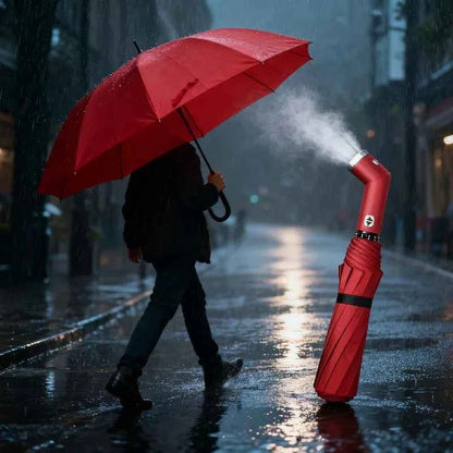 Travel Umbrella with Built-In LED Flashlight Rotating Handle Windproof 10-Rib UV Protection Automatic Open Design
