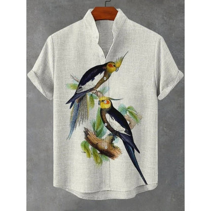 Men's Japanese Parrot Sakura Art Print Casual Shirt Men Blouses Summer Stand Collar Shirts Hawaiian Top Streetwear    Home Decor Supply | Online Retail | ShoreShopper.com