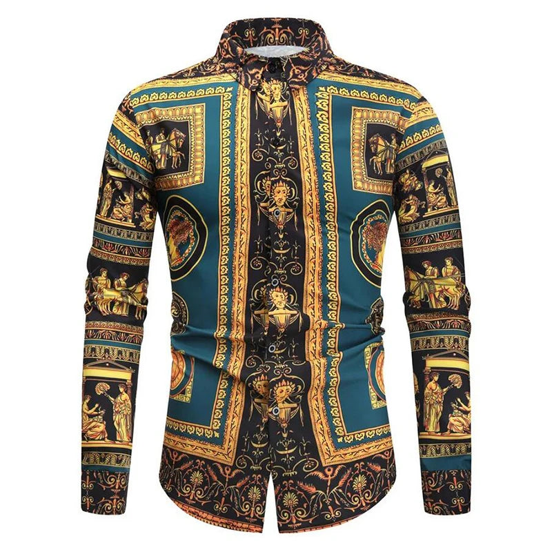 Baroque Floral Royal Shirts Men Luxury Print Designer Tops Paisley Pattern Flowers Fashion Western Long Sleeve Shirt Camisas    Home Decor Supply | Online Retail | ShoreShopper.com