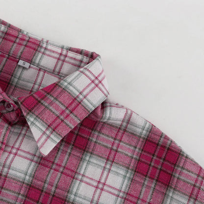 Pink Plaid Shirt for Women in Europe and America New Versatile Loose Shirt for Women Removable Long-sleeved Lapel Top    Home Decor Supply | Online Retail | ShoreShopper.com