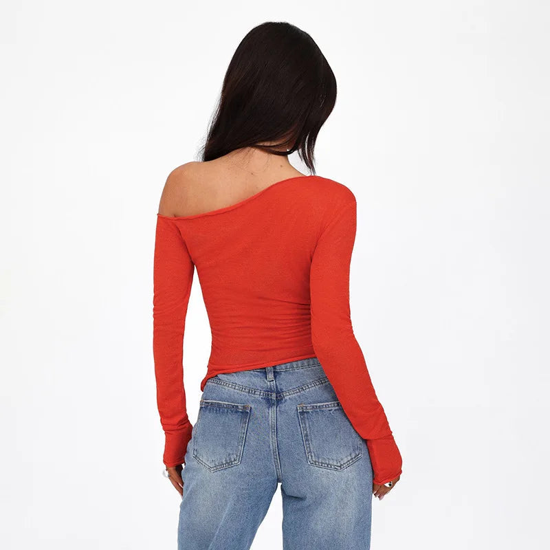 One Shoulder T Shirts For Women Aesthetic Clothes Sashes Crop Top Y2k Accessories Long Sleeve Lady Tshirt Ropa Mujer Camisetas    Your Coastal Marketplace | Shoreshopper.com