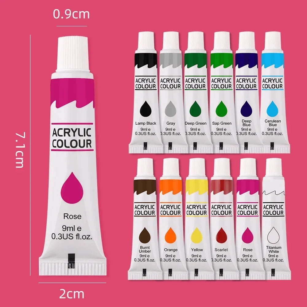 12 Color Acrylic Paint Set 9ml Tubes Waterproof Art Supplies for Beginner Artists DIY Painting on Canvas Wall Art Craft Projects    Home Decor Supply | Online Retail | ShoreShopper.com
