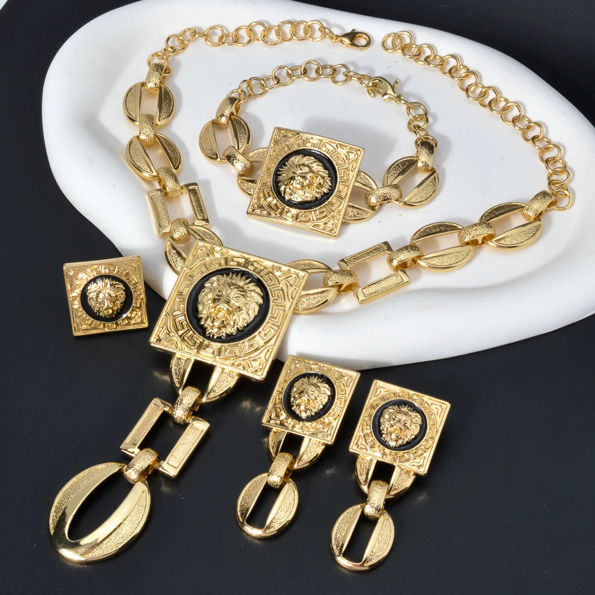 Gold Plated Jewelry Set  For Women African Indian Dubai Wedding Jewellery Luxury Choker Necklace Bracelet Earring Cuff Rings    Home Decor Supply | Online Retail | ShoreShopper.com