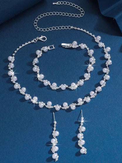 Pearl & Crystal Jewelry Set Choker Necklace Bracelet Drop Earrings Bridal Accessories for Wedding Prom Party Women Daily Wear    Home Decor Supply | Online Retail | ShoreShopper.com