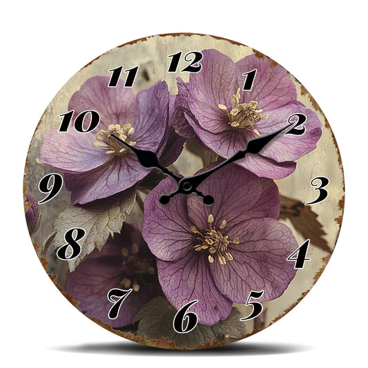 Purple Flower Blossom Floral Art Design Rustic Charm Decorative Clock 10"-16"    Home Decor Supply | Online Retail | ShoreShopper.com