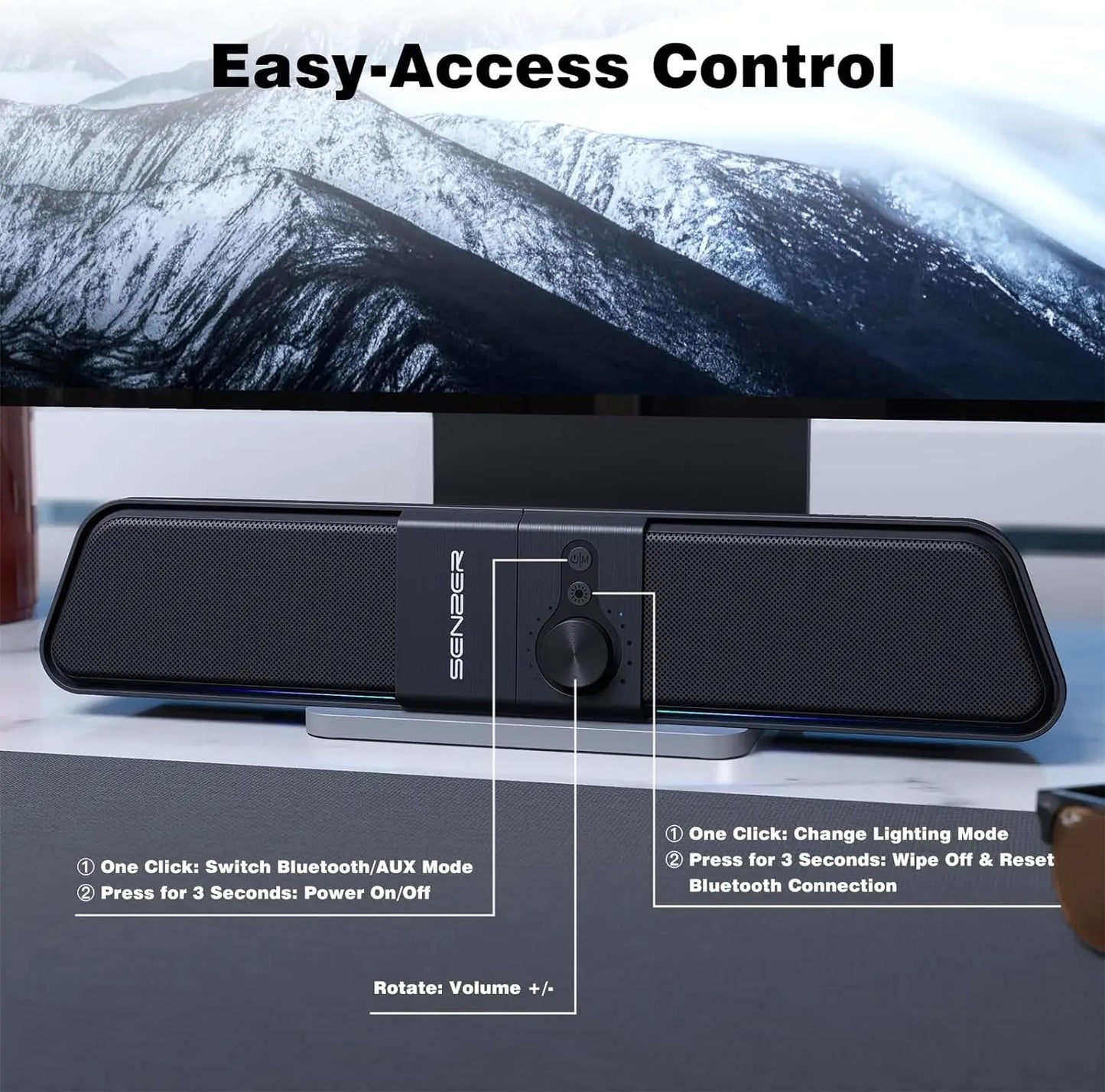 SENZER Computer Speakers-Gaming Speaker with Stereo Sound,PC Sound Bar for Laptop Desktop Monitor (Bluetooth & 3.5mm Aux)    Home Decor Supply | Online Retail | ShoreShopper.com