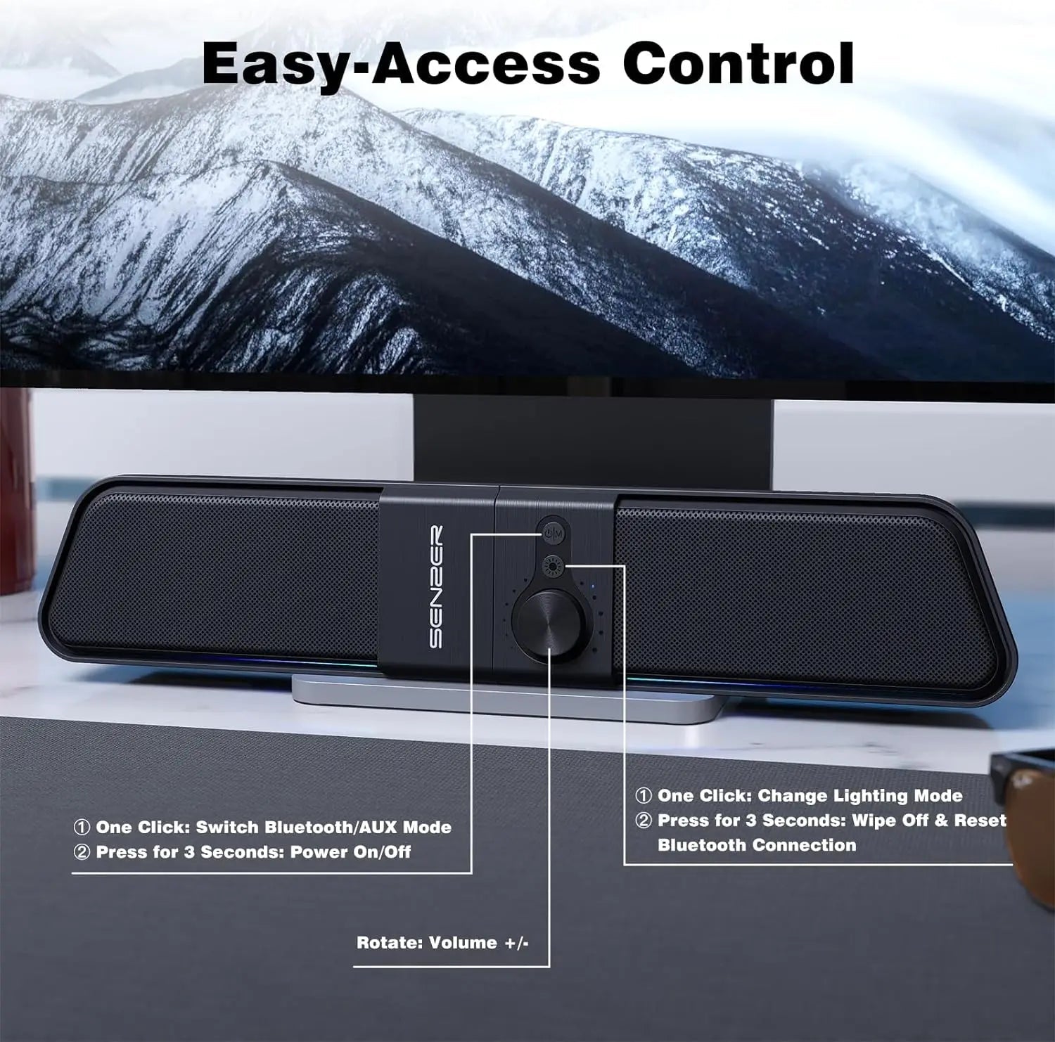 SENZER Computer Speakers-Gaming Speaker with Stereo Sound,PC Sound Bar for Laptop Desktop Monitor (Bluetooth & 3.5mm Aux)    Home Decor Supply | Online Retail | ShoreShopper.com