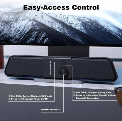 SENZER Computer Speakers-Gaming Speaker with Stereo Sound,PC Sound Bar for Laptop Desktop Monitor (Bluetooth & 3.5mm Aux)