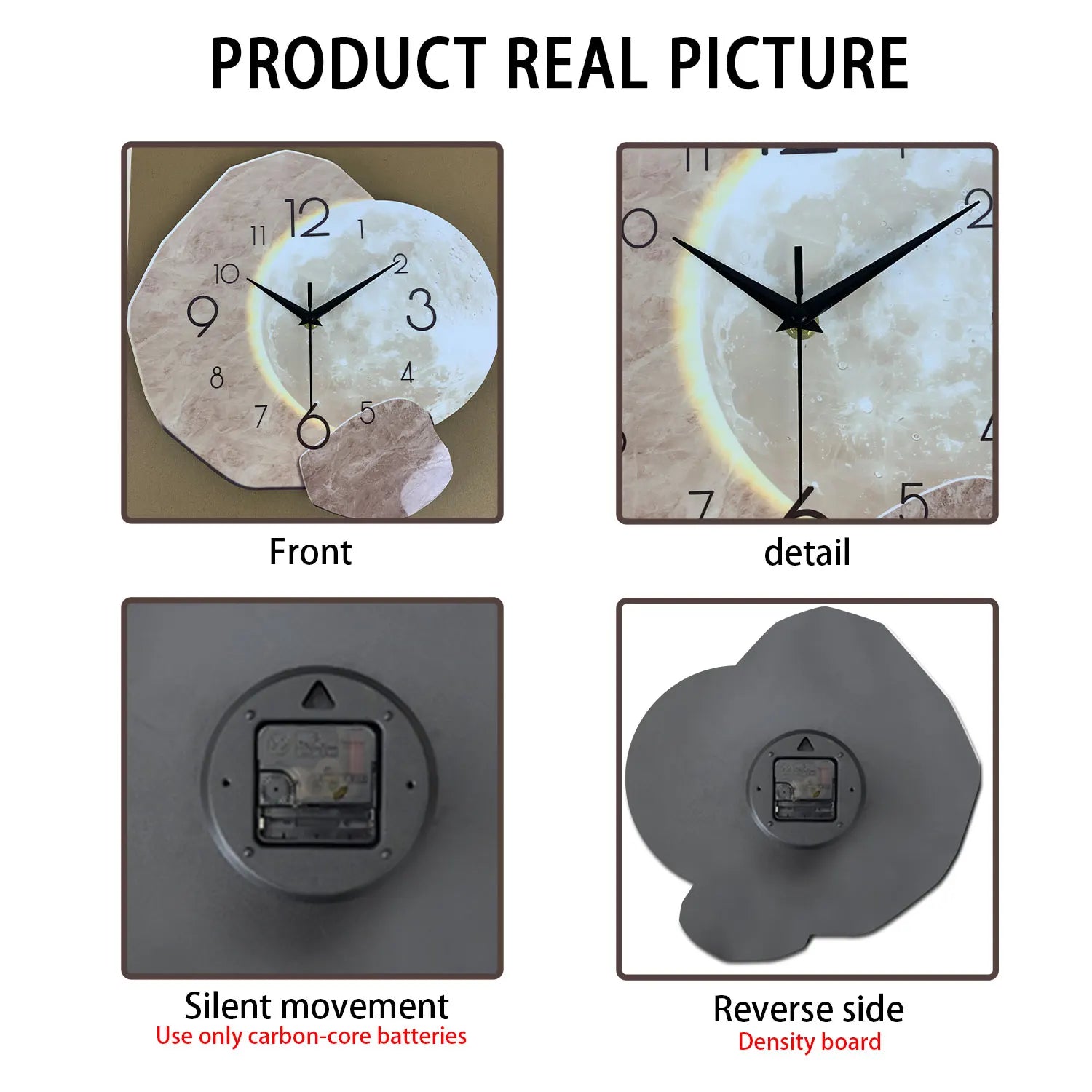 Modern Simple Silent Wall Clock, Moon Design - Quartz Movement, Wooden Material, for Bedroom, Living Room or Office Decoration    Home Decor Supply | Online Retail | ShoreShopper.com