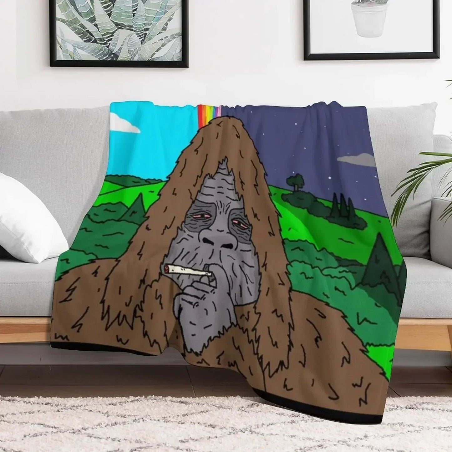 Sassy the Sasquatch Smoking Throw Blanket Decorative Throw Loose funny gift Thermals For Travel Blankets    Your Coastal Marketplace | Shoreshopper.com