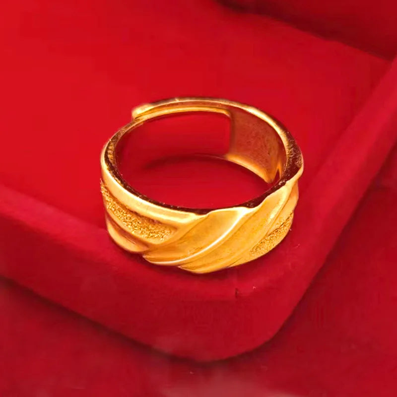 Luxury 24K 9999 Pure Gold real gold Star Sea Male Ring Wave Pattern Opening Adjustable Ring - ShoreCo.Shop