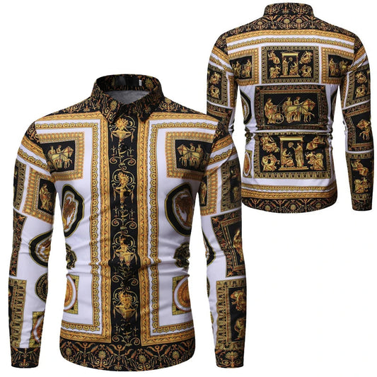 Baroque Floral Royal Shirts Men Luxury Print Designer Tops Paisley Pattern Flowers Fashion Western Long Sleeve Shirt Camisas    Home Decor Supply | Online Retail | ShoreShopper.com