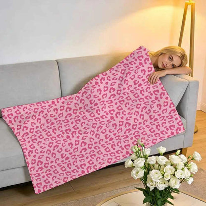 Throw High-Density Short Plush Blanket For Sofa Nap Air-Conditioned Room Soft Skin-Friendly Classic Leopard Print Pink