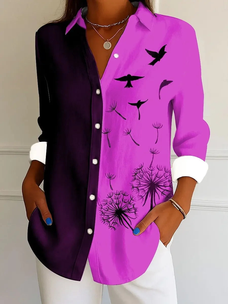 Women's Shirt For Spring Autumn Tops Elegant Dandelion Floral Graphic Bird Pint Long Sleeve Shirt Streetwear Casual Ladies Shirt    Your Coastal Marketplace | Shoreshopper.com