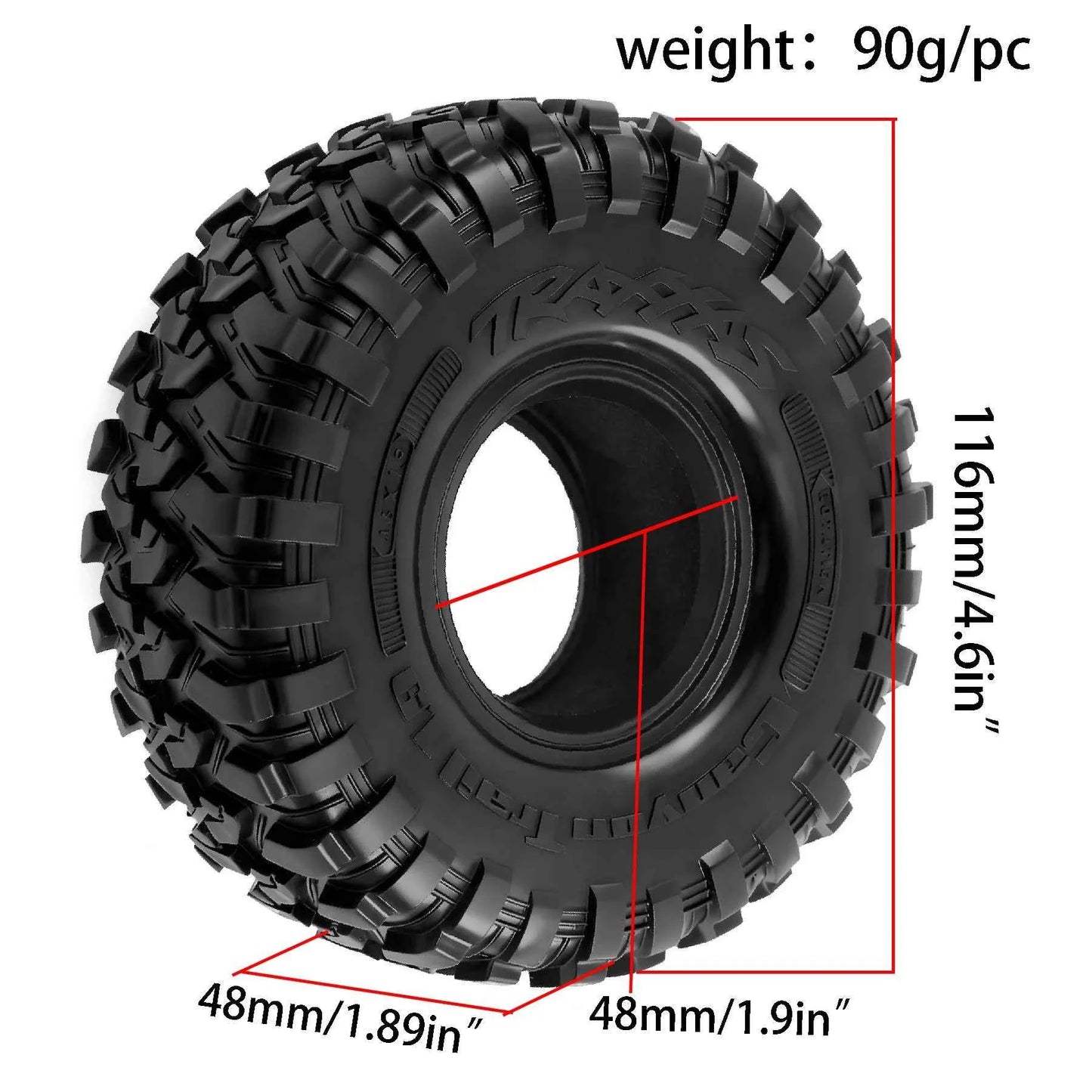 RC 116MM 1.9" Rubber Rocks Tires for 1:10 RC Rock Crawler Axial SCX10