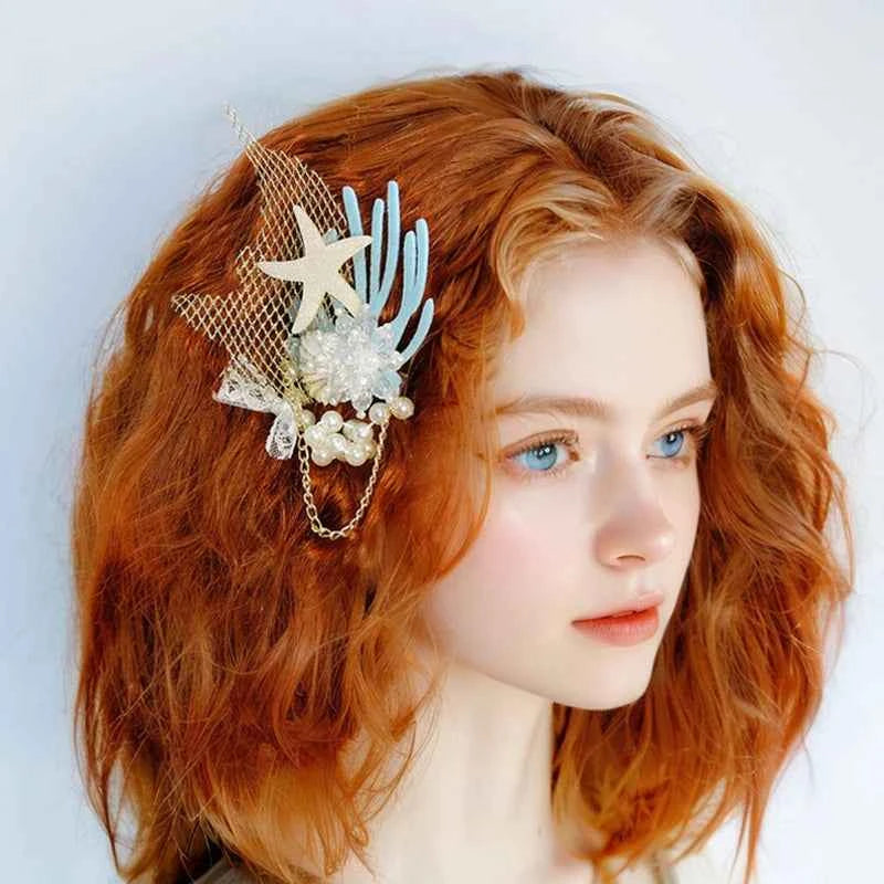 Mermaid Themed Hair Accessories, Artificial Crystal Shell, Starfish and Coral Decor, Perfect for Beachside & Party Decoration