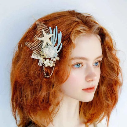 Mermaid Themed Hair Accessories, Artificial Crystal Shell, Starfish and Coral Decor, Perfect for Beachside & Party Decoration