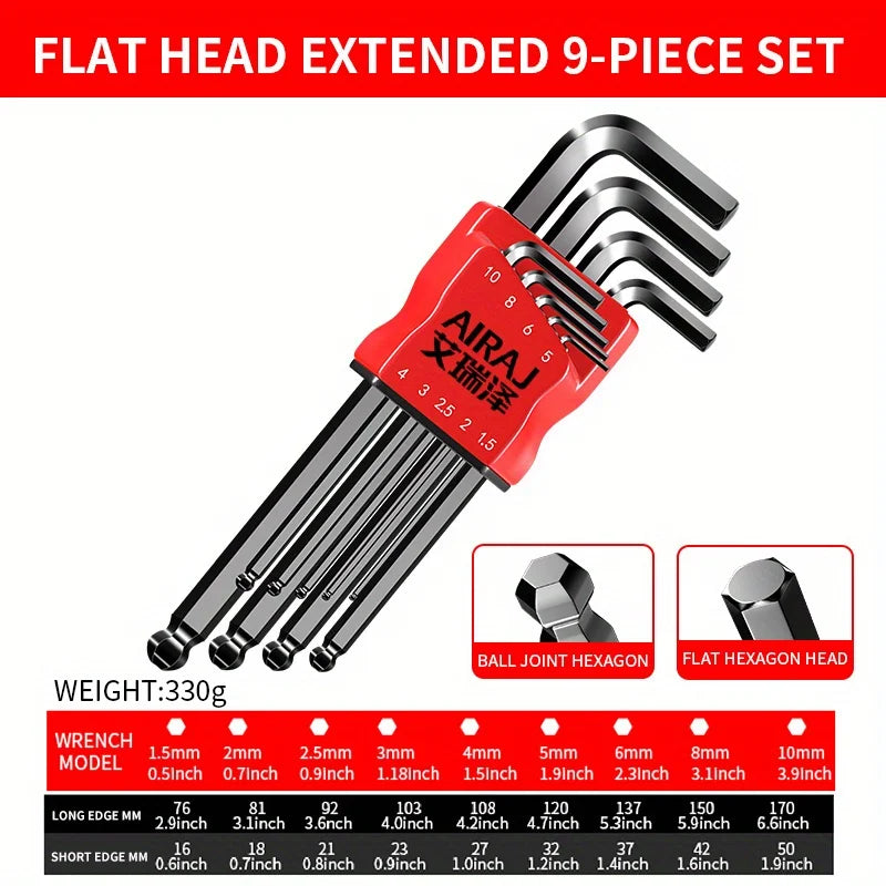 Professional 10-Piece Hex Key Set - Metric & SAE - CR-V Steel Allen Wrenches with Ball End    Home Decor Supply | Online Retail | ShoreShopper.com