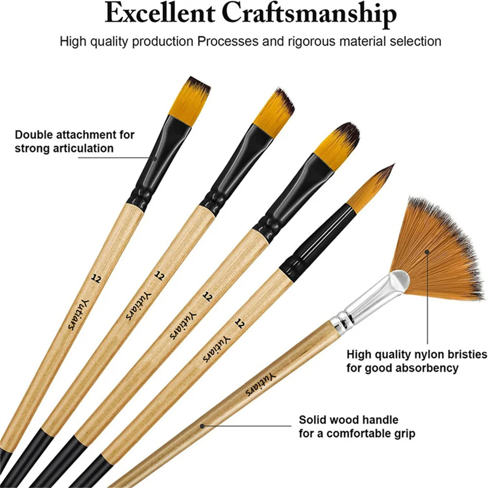 32-Piece Deluxe Multi-Purpose Art Paintbrush Set, Professional Fine Artist Wood Handle Brushes for Acrylic, Oil, Watercolor Pain    Home Decor Supply | Online Retail | ShoreShopper.com