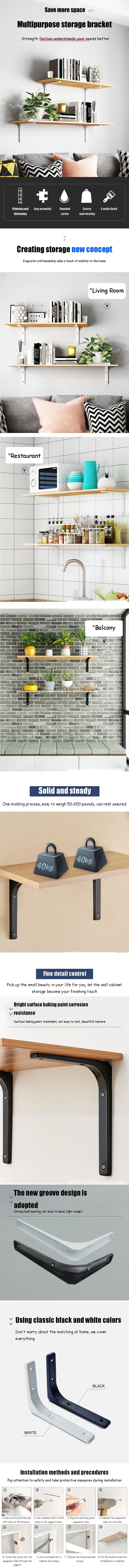 Shelf brackets L-shaped floating wall shelves black and white stainless steel bore stand bracket support hardware home    Home Decor Supply | Online Retail | ShoreShopper.com