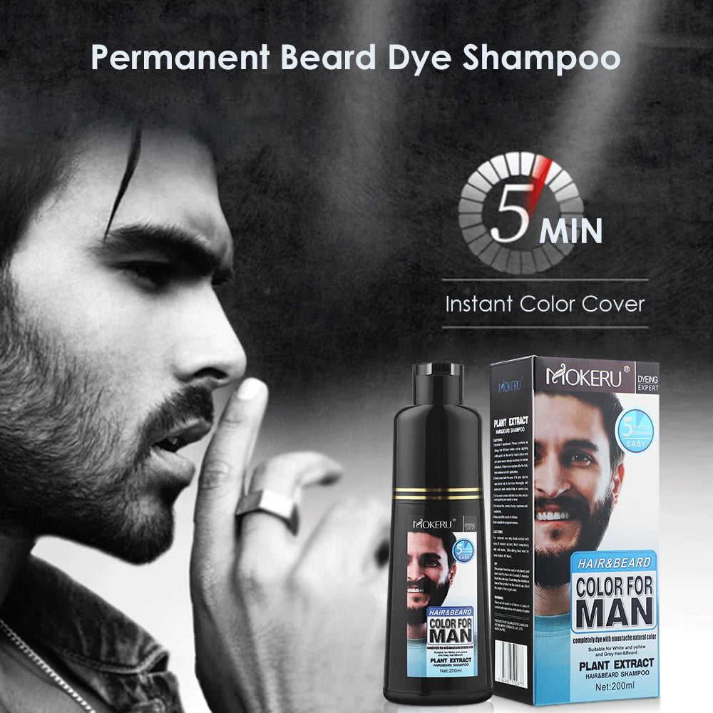Natural Permanent Beard Dye Shampoo Repair White Grey Hair Removal Instant Mustache Dying Blacking Fast Beard Coloring for Men - ShoreCo.Shop