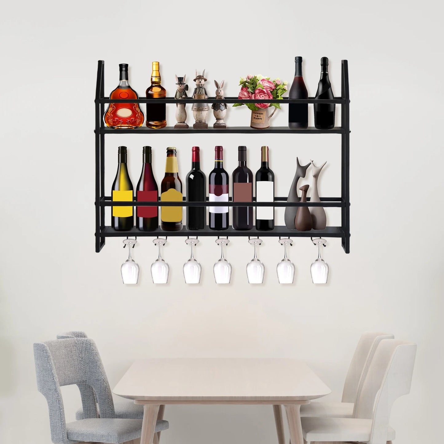 Wall Mounted Iron Wine Rack Bottle Champagne Glass Holder Shelves Bar Home Party Light and Strong Durable Unique Design Decor    Home Decor Supply | Online Retail | ShoreShopper.com