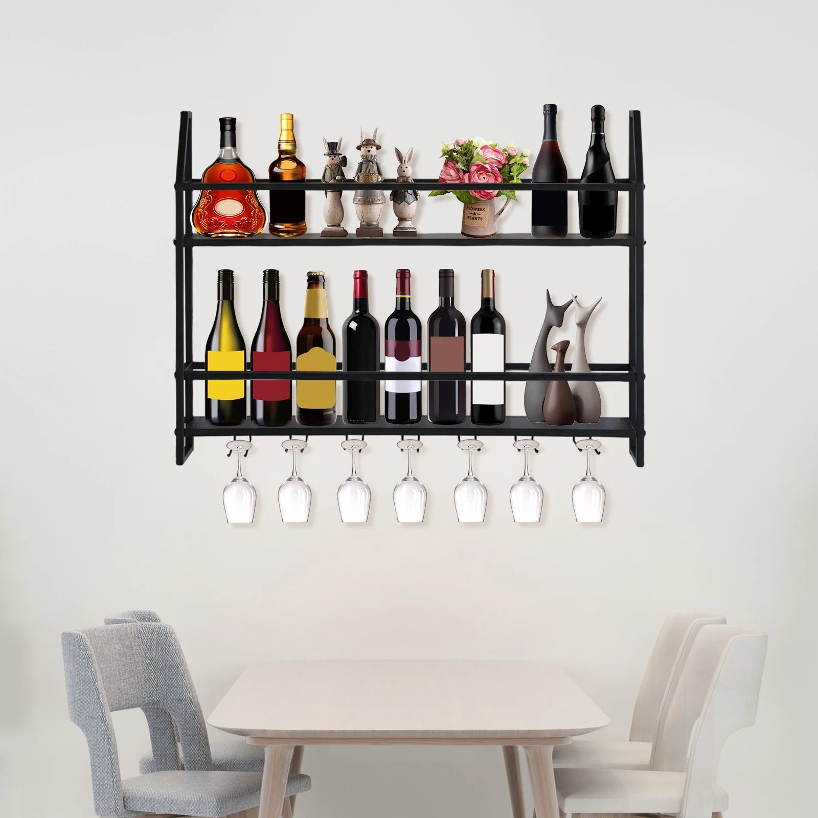 Wall Mounted Iron Wine Rack Bottle Champagne Glass Holder Shelves Bar Home Party Light and Strong Durable Unique Design Decor    Home Decor Supply | Online Retail | ShoreShopper.com