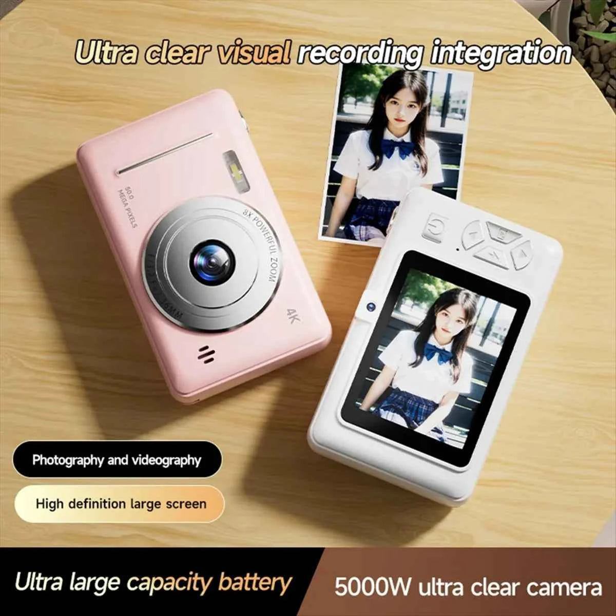 ABUQ NEW 4K Digital Camera Portable Retro CCD Camera Entry-Level Camera Dual Camera Flash 50 Million Pixels Auto Focus Camera,C