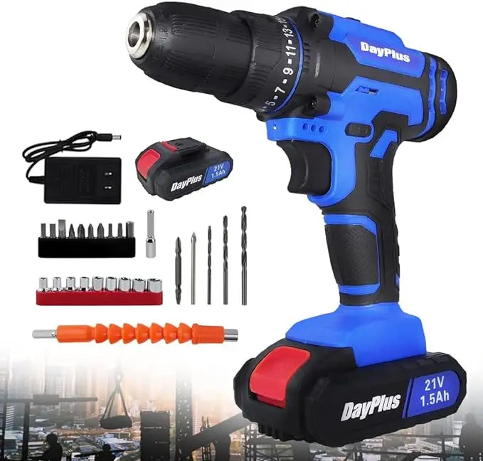 21V Electric Drill Driver, Kit with 1 Battery and Charger, 26 Drill/Screwdriver Bits, DIY Home Use - ShoreCo.Shop