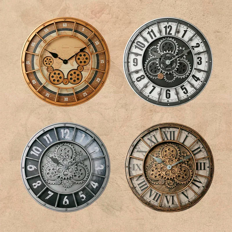 Retro Industrial Roman Wall Clock  Gear Rotation Clock Living Room Decorative Wall Clock Stylish Silent Wall Clock Quartz Clock    Home Decor Supply | Online Retail | ShoreShopper.com