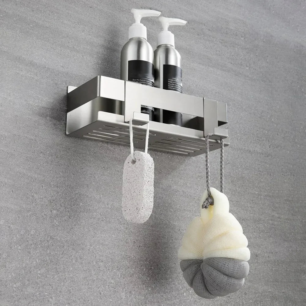 Stainless Steel Shower Shelf Without Drilling Wall Mounted Shower Caddy Basket with Hooks for Bathroom Kitchen Shelf Organizer    Home Decor Supply | Online Retail | ShoreShopper.com