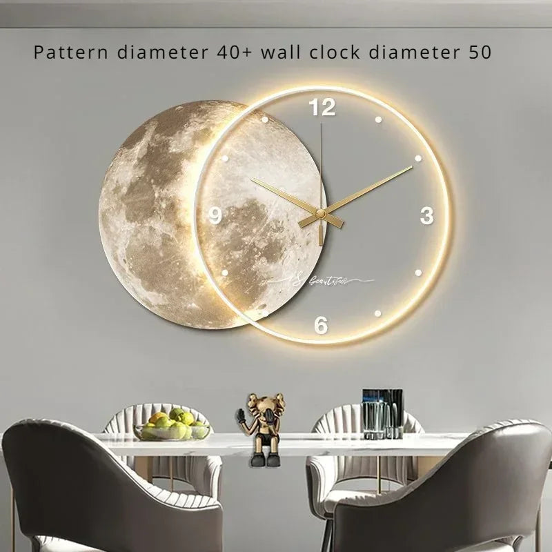 Large Wall Clock Luxury Dining Room Living Room Moon The Earth Modelling LED Light Silent Movement Bedroom Clock Wall Decoration    Home Decor Supply | Online Retail | ShoreShopper.com