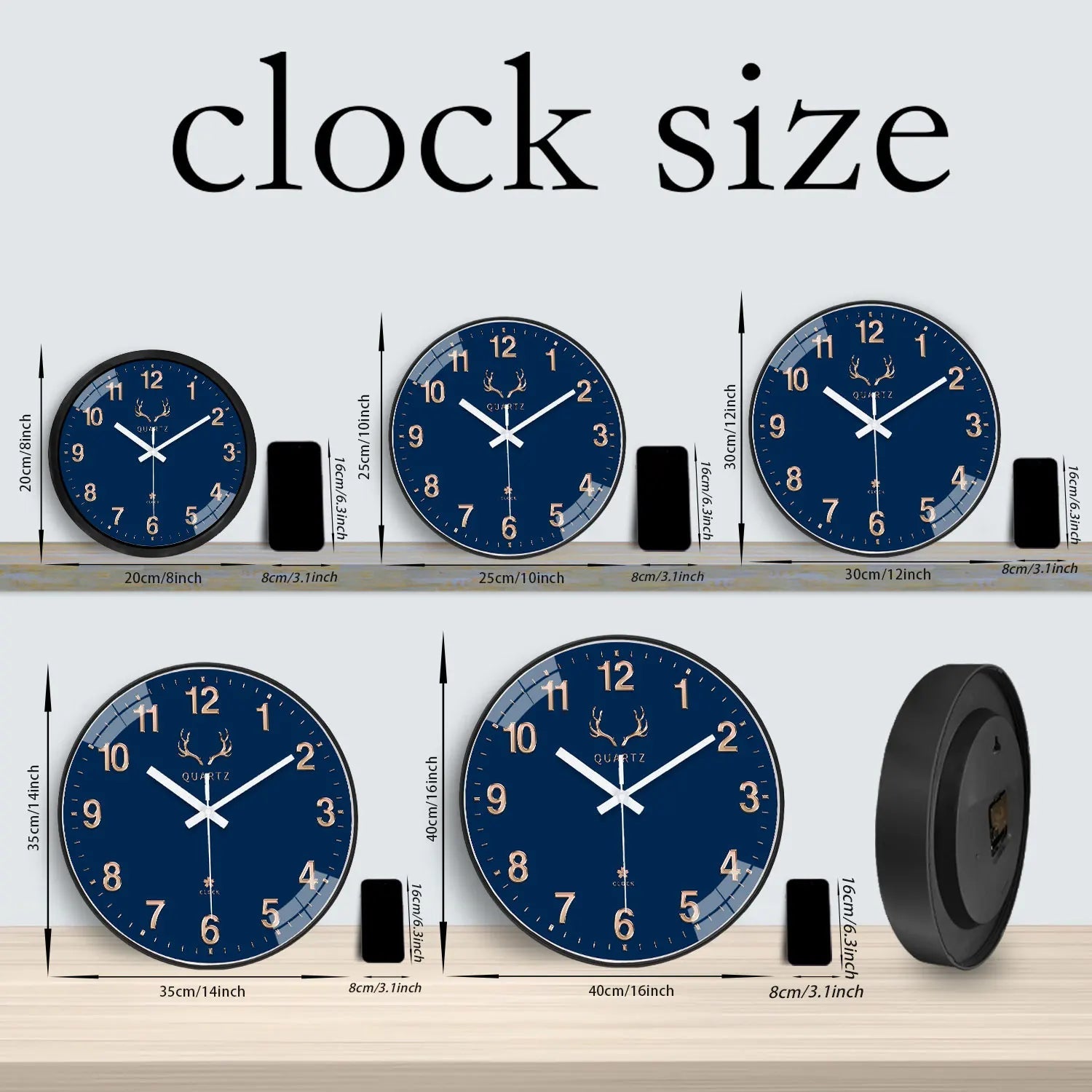 Dark Blue Plastic Round Wall Clock 8-12inch    Home Decor Supply | Online Retail | ShoreShopper.com