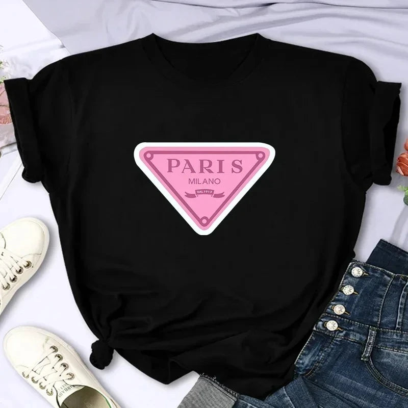 Luxury Brand Paris Women's Summer Printed Tshirt Casual Y2K Personality Sleeve Round Neck Women Clothing Vintage Clothes Graphic    Home Decor Supply | Online Retail | ShoreShopper.com