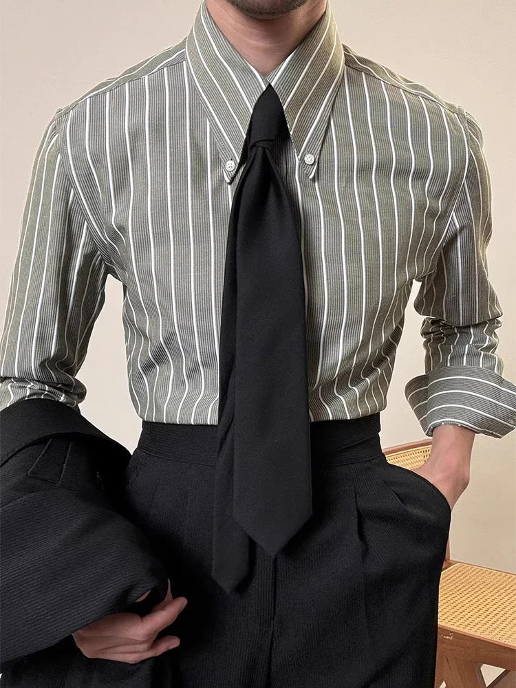 Vintage Striped Printed Slim Shirts Mens Casual Long Sleeve Lapel Buttoned Shirt 2025 Spring Fall Mens Shirt Naple Style Clothes    Home Decor Supply | Online Retail | ShoreShopper.com