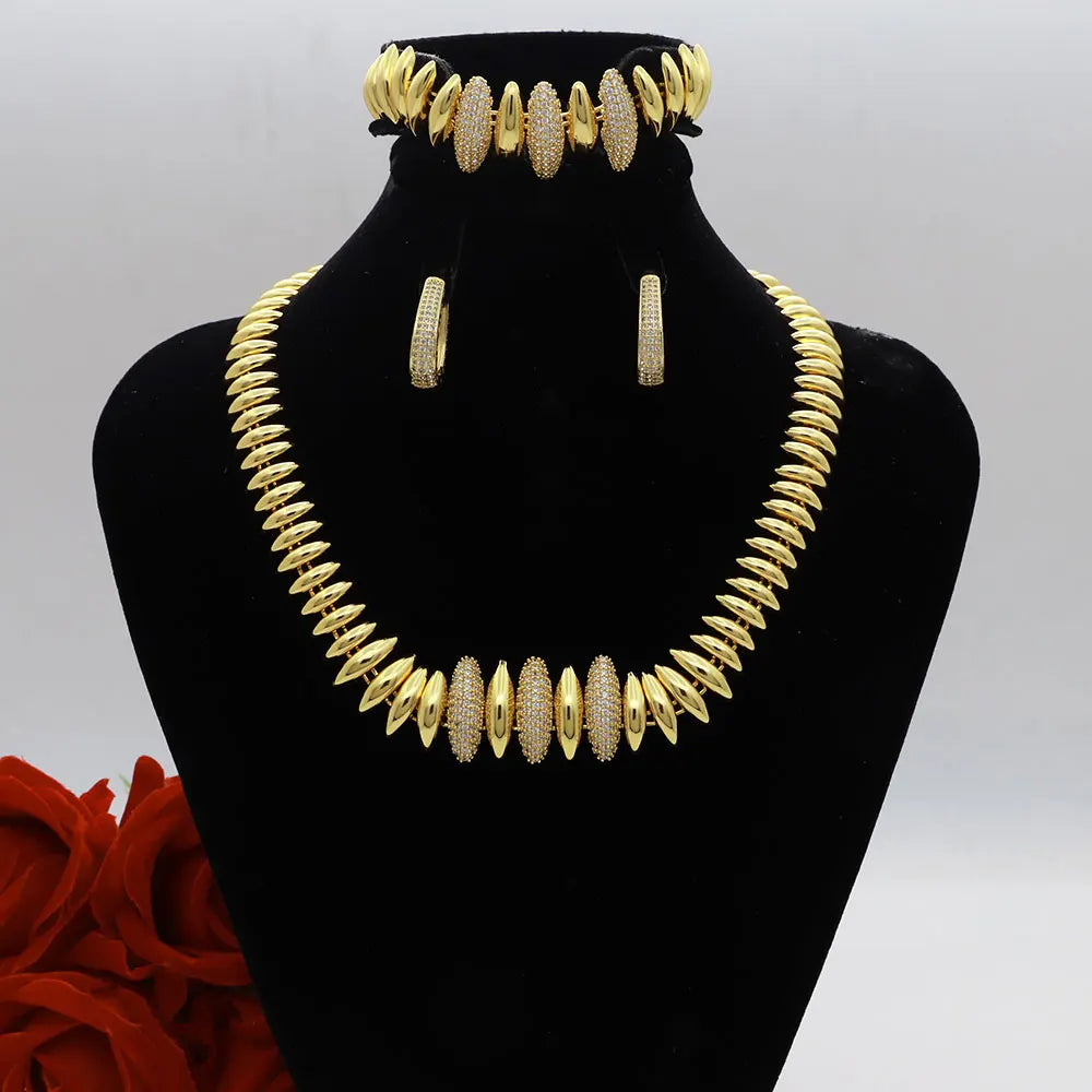 Dubai Vintage Jewelry Sets For Women Luxury Design Shiny Zircon Gold Plated Necklace Earring Bangle Wedding Party Accessories    Home Decor Supply | Online Retail | ShoreShopper.com