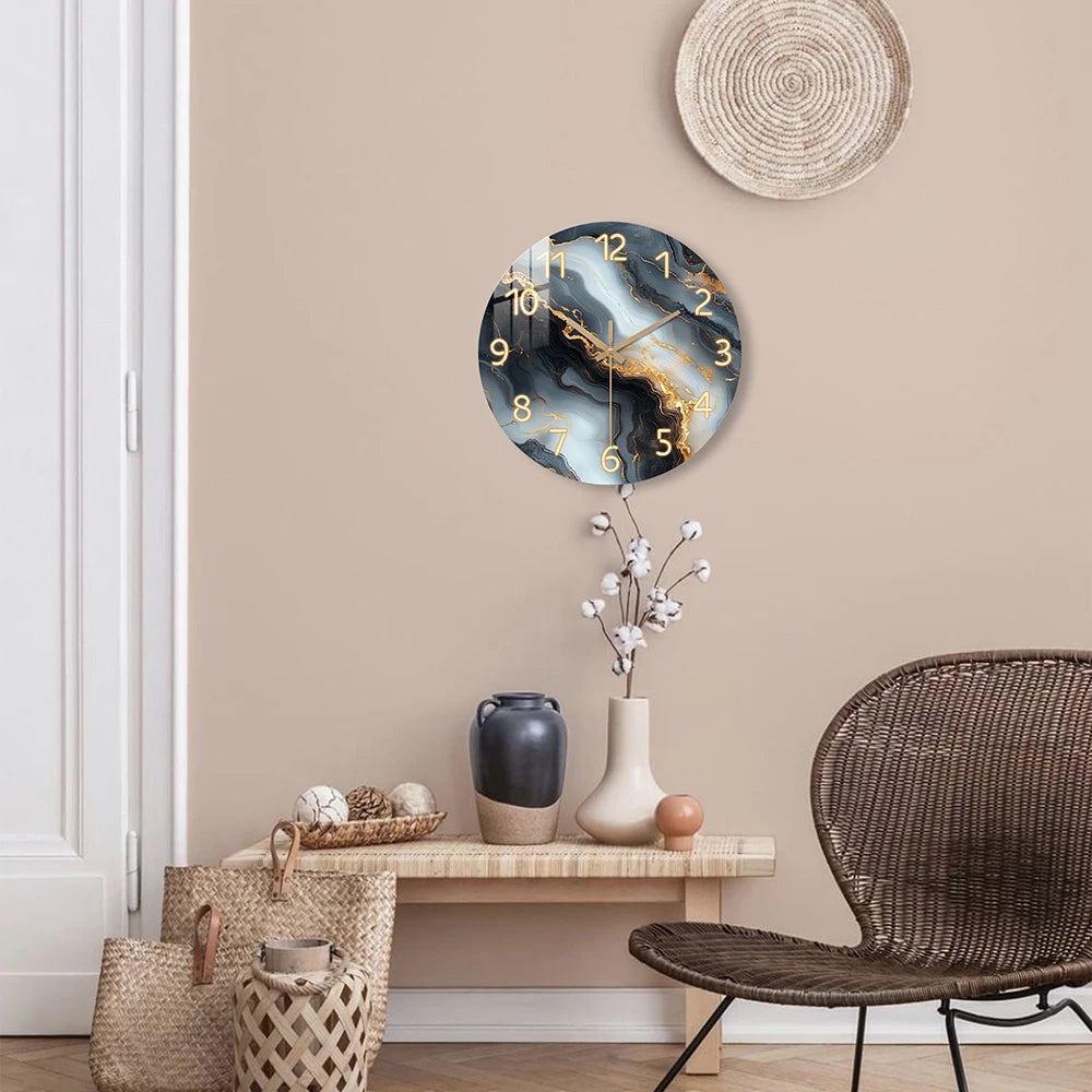 1 piece wooden wall clock, fantasy theme - blue and gold marble - like texture pattern tempered film veneer silent clock, suitab    Home Decor Supply | Online Retail | ShoreShopper.com