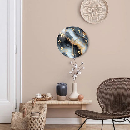 1 piece wooden wall clock, fantasy theme - blue and gold marble - like texture pattern tempered film veneer silent clock, suitab    Home Decor Supply | Online Retail | ShoreShopper.com