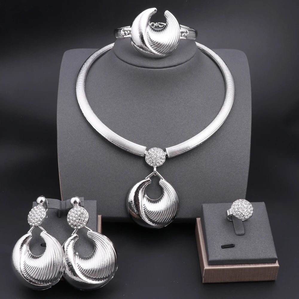 Dubai Jewelry Set For Women Silver Plated Luxury Necklace Earrings Bracelet And Ring Set Jewelry For Wedding Party Trending ﻿    Home Decor Supply | Online Retail | ShoreShopper.com