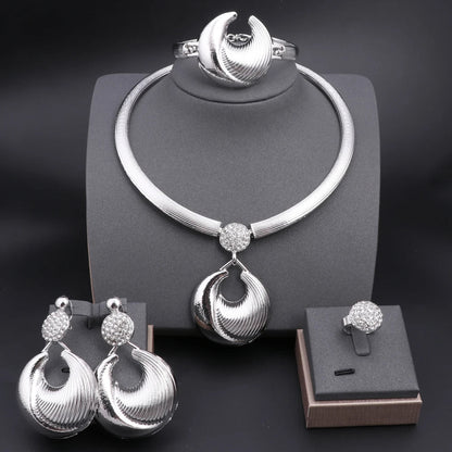 Dubai Jewelry Set For Women Silver Plated Luxury Necklace Earrings Bracelet And Ring Set Jewelry For Wedding Party Trending ﻿    Home Decor Supply | Online Retail | ShoreShopper.com