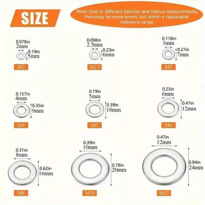 360/580pcs 304 Stainless Steel Flat Washers Set, Perfect For Home Decor, Factory Repair, Kitchens, Shops & More    Home Decor Supply | Online Retail | ShoreShopper.com