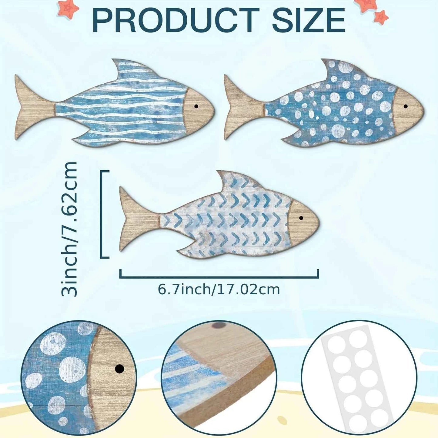2D Wooden Fish Nautical Walls Beach Art Walls Hang Decorated Marine Themed Retro blue Fish Family Bathroom Pendants Gifts
