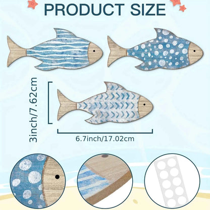 2D Wooden Fish Nautical Walls Beach Art Walls Hang Decorated Marine Themed Retro blue Fish Family Bathroom Pendants Gifts